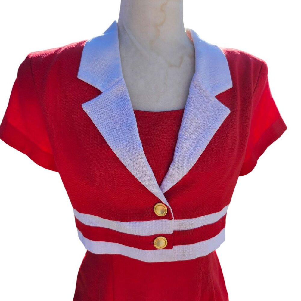 Vintage Karlie & Company Women’s 5/6 Red Striped Dress Preppy Collared USA Made - Picture 3 of 9